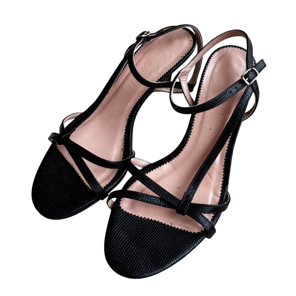 J Crew strappy black sandals dressy mid heel US size 9M kitten heels